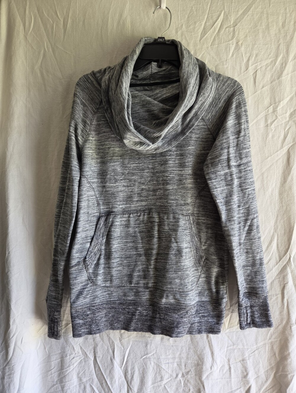 LL Bean Womens Cowl Neck Sweatshirt Medium Gray Thumbholes Cozy Athleisure